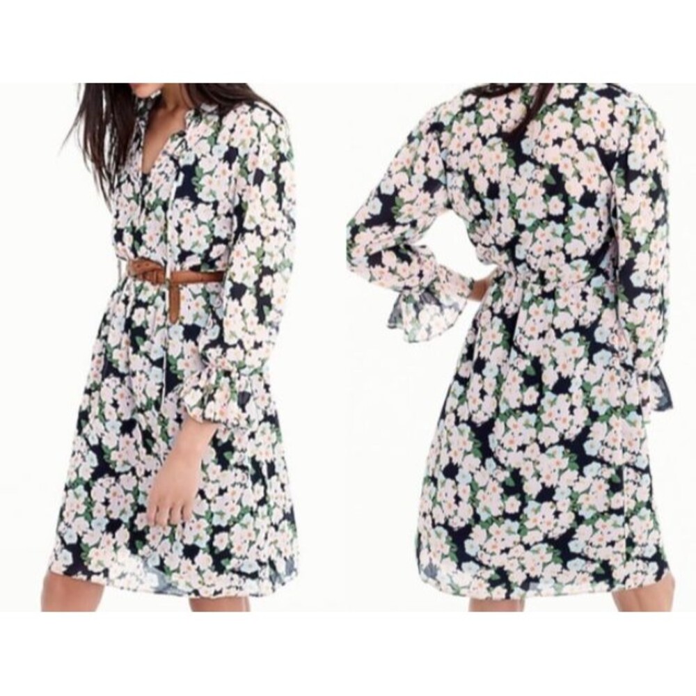 J. Crew‎ Mercantile drapey tie-Flowers multi color Dress Long sleeve Size M